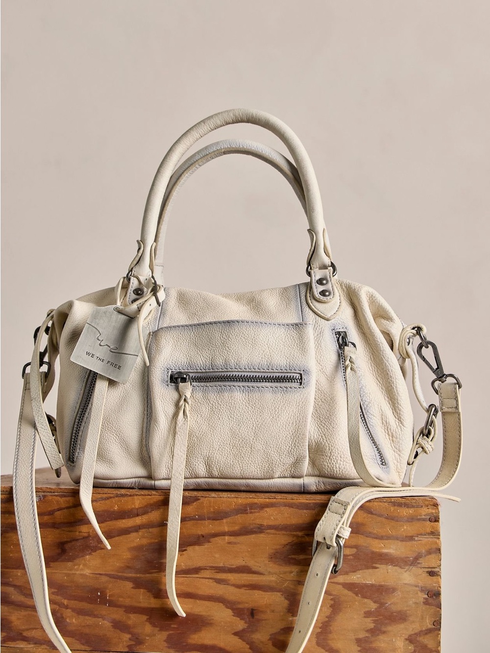 Free People Cream Leather Shoulder Bag